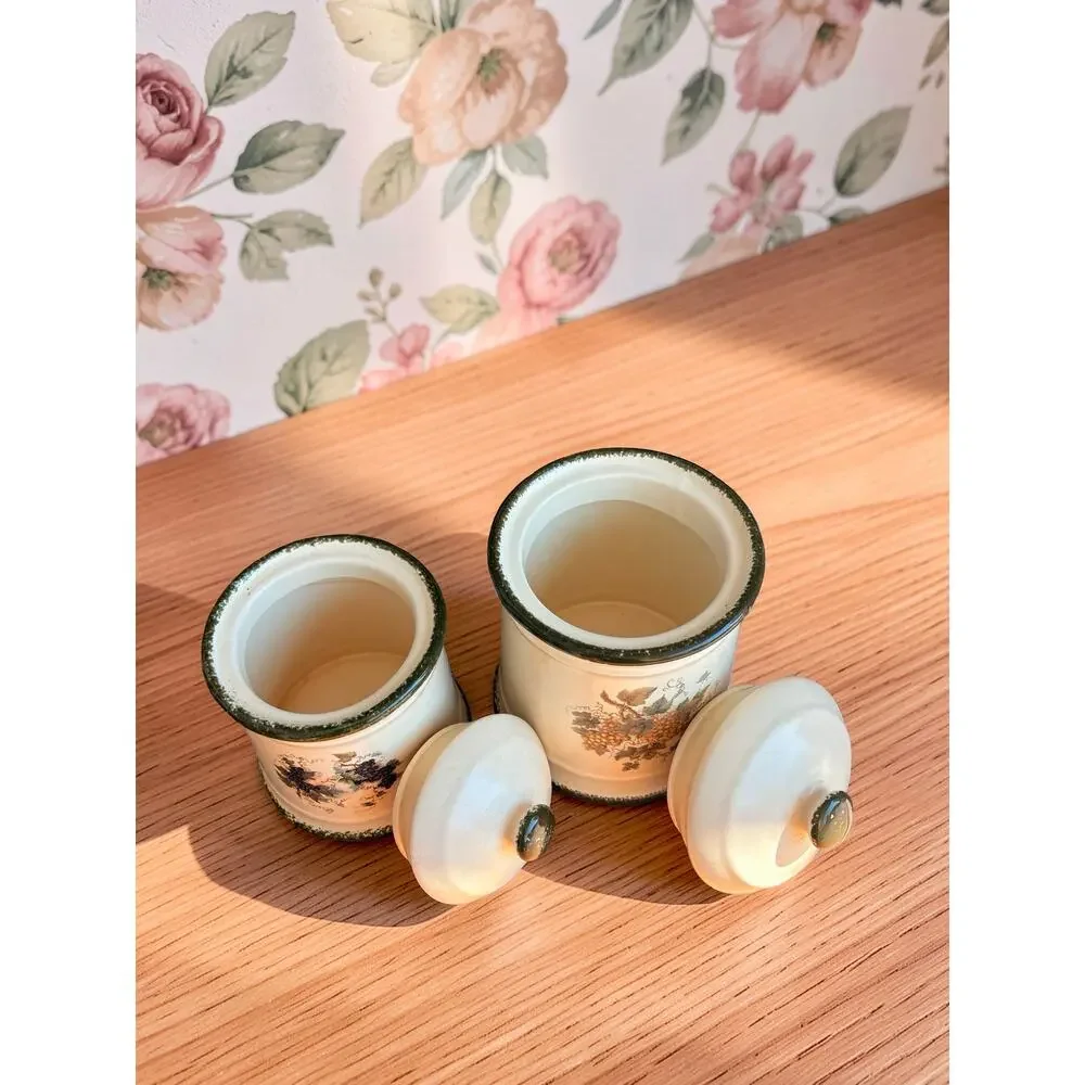 Vintage World China Grape Canister Set 2 Ceramic Cream Green Country Kitchen